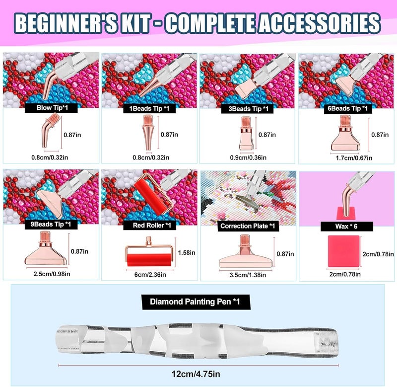 Heyseri 14PCS Diamond Painting Pen Accessories Tools Set, Exquisite Stainless Steel Metal Pen Tips,Ergonomic Diamond Art Pen and 6 Painting Glue Clay,Comfort Grip and Faster Drilling (White Gold) - Image 4